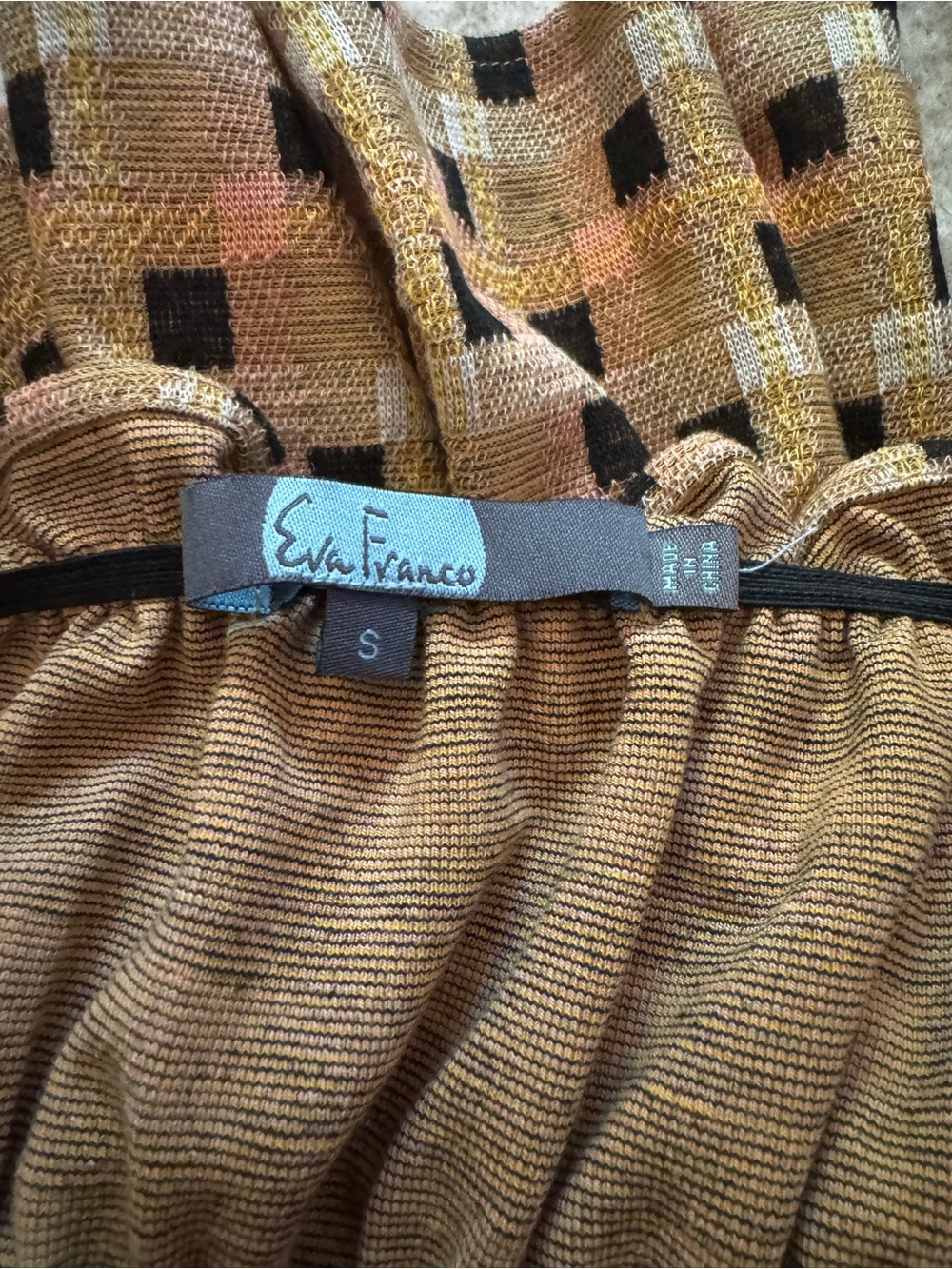 Eva Franco Mustard Yellow Black Geometric Ruffle Strap Tank - Picture 3 of 4